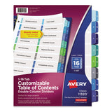 Avery® Customizable TOC Ready Index Double Column Multicolor Tab Dividers, 16-Tab, 1 to 16, 11 x 8.5, White, 1 Set (AVE11320) Each