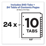 Avery® Customizable TOC Ready Index Multicolor Tab Dividers, Uncollated, 10-Tab, 1 to 10, 11 x 8.5, White, 24 Sets (AVE11169) Box of 24