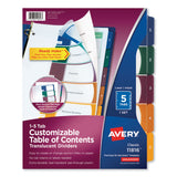 Avery® Customizable Table of Contents Ready Index Dividers with Multicolor Tabs, 5-Tab, 1 to 5, 11 x 8.5, Translucent, 1 Set (AVE11816) Set of 5