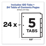 Avery® Customizable TOC Ready Index Multicolor Tab Dividers, Uncollated, 5-Tab, 1 to 5, 11 x 8.5, White, 24 Sets (AVE11167) Box of 24