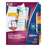 Avery® Customizable Table of Contents Ready Index Dividers with Multicolor Tabs, 10-Tab, 1 to 10, 11 x 8.5, Translucent, 1 Set (AVE11818) Set of 10
