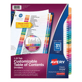 Avery® Customizable TOC Ready Index Multicolor Tab Dividers, 31-Tab, 1 to 31, 11 x 8.5, White, Traditional Color Tabs, 1 Set (AVE11129) Set of 31