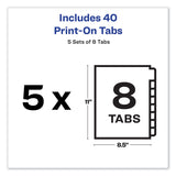Avery® Customizable Print-On Dividers, Unpunched, 8-Tab, 11 x 8.5, White, 5 Sets (AVE11553) Pack of 5