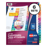 Avery® Customizable TOC Ready Index Multicolor Tab Dividers, 15-Tab, 1 to 15, 11 x 8.5, White, Traditional Color Tabs, 6 Sets (AVE11197) 6 Sets of 10