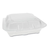 Pactiv Evergreen Vented Foam Hinged Lid Container, Dual Tab Lock, 3-Compartment, 8.42 x 8.15 x 3, White, 150/Carton (PCTYTD188030000) Case of 150