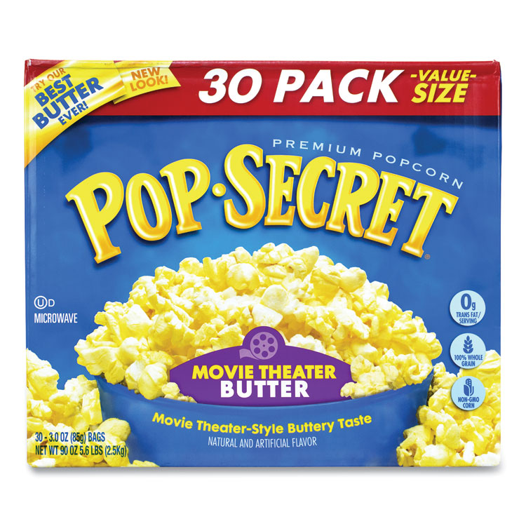 Microwave Popcorn, Movie Theater Butter, 3 oz Bags, 30/Carton, Ships in 1-3 Business Days Microwave Popcorn, Movie Theater Butter, 3 oz Bags, 30/Carton, Ships in 1-3 Business Days