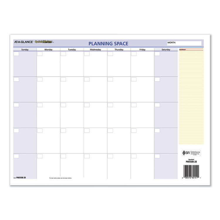 AT-A-GLANCE® QuickNotes Mini Erasable Wall Planner, 16 x 12, White/Blue/Yellow Sheets, 12-Month (Jan to Dec): 2024 (AAGPM550B28)