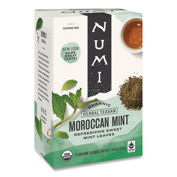 Numi® Organic Teas and Teasans, 1.4 oz, Moroccan Mint, 18/Box (NUM10104)