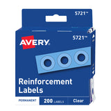 Avery® Dispenser Pack Hole Reinforcements, 0.25" Dia, Clear, 200/Pack, (5721) (AVE05721) 1 Case of 200
