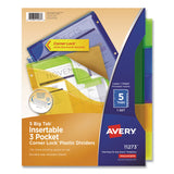 Avery® Insertable Big Tab Plastic Three-Pocket Corner Lock Dividers, 5-Tab, 11.13 x 9.25, Assorted, 1 Set (AVE11273) Each