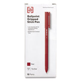 TRU RED Gripped Ballpoint Pen, Stick, Medium 1 mm, Red Ink, Red Barrel, Dozen (TUD24328151) 1 Dozen