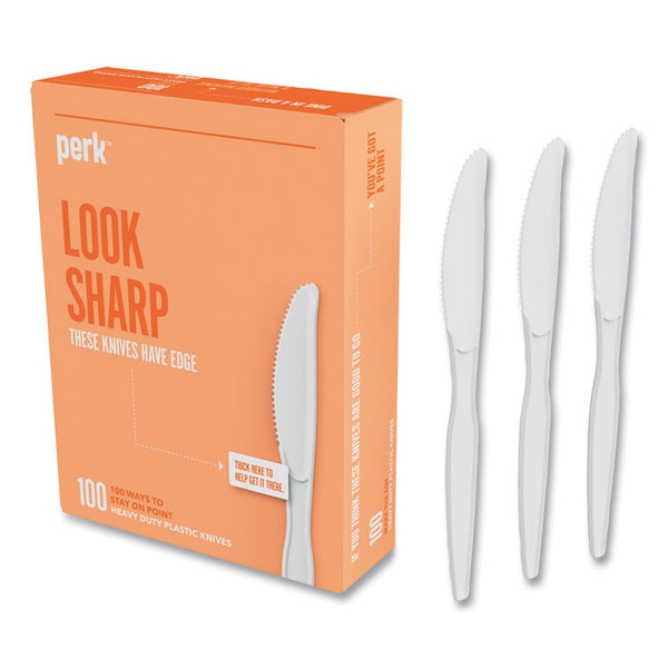 Perk™ Heavyweight Plastic Cutlery, Knives, White, 100/Pack (PRK24390996)
