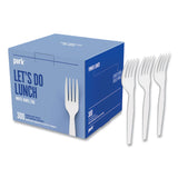 Perk™ Eco-ID Mediumweight Compostable Cutlery, Fork, White, 300/Pack (PRK24394114)