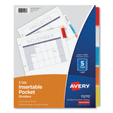 Avery® Insertable Dividers w/Single Pockets, 5-Tab, 11.25 x 9.13, White, 1 Set (AVE11270) Set of 24 Tabs