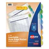 Avery® Insertable Style Edge Tab Plastic 1-Pocket Dividers, 8-Tab, 11.25 x 9.25, Translucent, 1 Set (AVE11293) Set of 8