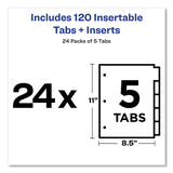 Avery® Insertable Big Tab Dividers, 5-Tab, Double-Sided Gold Edge Reinforcing, 11 x 8.5, Buff, Clear Tabs, 24 Sets (AVE11113) Box of 120