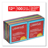 Universal® Fan-Folded Self-Stick Pop-Up Note Pads, 3" x 3", Assorted Bright Colors, 100 Sheets/Pad, 12 Pads/Pack (UNV35611) Pack of 12