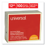 Universal® Self-Stick Note Pads, 3" x 5", Yellow, 100 Sheets/Pad, 12 Pads/Pack (UNV35672) Pack of 12