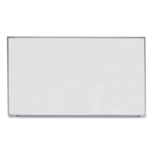 Universal® Deluxe Melamine Dry Erase Board, 72 x 48, Melamine White Surface, Silver Anodized Aluminum Frame (UNV43626)