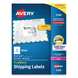 Avery® Shipping Labels w/ TrueBlock Technology, Laser Printers, 3.5 x 5, White, 4/Sheet, 100 Sheets/Box (AVE5168) Box of 400