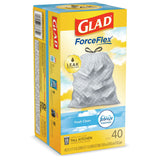Glad® OdorShield Tall Kitchen Drawstring Bags, 13 gal, 0.78 mil, 24" x 27.38", White, 40 Bags/Box, 6 Boxes/Carton (CLO78361) Case of 240