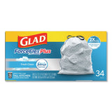 Glad® ForceFlexPlus OdorShield Tall Kitchen Drawstring Trash Bags, 13 gal, 0.9 mil, 24" x 28", White, 34 Bags/Box, 6 Boxes/Carton (CLO70320) Case of 6