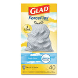 Glad® OdorShield Tall Kitchen Drawstring Bags, 13 gal, 0.78 mil, 24" x 27.38", White, 40 Bags/Box, 6 Boxes/Carton (CLO78361) Case of 240