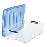 IRIS Stack and Pull Latching Flat Lid Storage Box, 6.73 gal, 16.5" x 22" x 6.5", Clear/Translucent Blue (IRS100364) Each