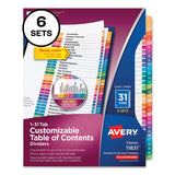 Avery® Customizable Table of Contents Ready Index Multicolor Dividers, 31-Tab, 1 to 31, 11 x 8.5, White, 6 Sets (AVE11831) Pack of 6