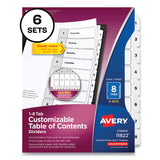 Avery® Customizable Table of Contents Ready Index Black and White Dividers, 8-Tab, 1 to 8, 11 x 8.5, White, 6 Sets (AVE11822) Pack of 6