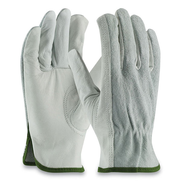 PIP Top-Grain Leather Drivers Gloves with Shoulder-Split Cowhide Leather Back, Medium, Gray (PID68161SBM)