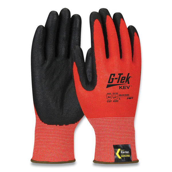 G-Tek® KEV Hi-Vis Seamless Knit Kevlar Gloves, Large, Red/Black (PID09K1640L)