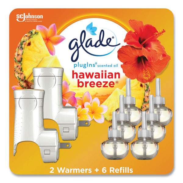 Glade® Plugin Scented Oil, Hawaiian Breeze, 0.67 oz, 2 Warmers and 6 Refills/Pack (SJN319962)
