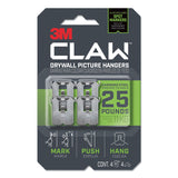3M Claw Drywall Picture Hanger, Holds 25 lbs, 4 Hooks and 4 Spot Markers, Stainless Steel (MMM3PH25M4ES) Pack Of 24