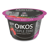 OIKOS® Triple Zero Blended Greek Nonfat Yogurt, 5.3 oz, Strawberry/Mixed Berry/Vanilla, 18/Carton, Ships in 1-3 Business Days (GRR90200027)
