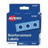 Avery® Dispenser Pack Hole Reinforcements, 0.25" Dia, Clear, 1,000/Pack, (5722) (AVE05722) 1 Case of 1000