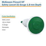 McKesson Prevent® HP Safety Lancet 21 Gauge Retractable Push Button Activation Finger (1217984_BX) 100/BX