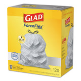 Glad® ForceFlex Kitchen Drawstring Trash Bags, 13 gal, 23.75" x 25.4", White, 120/Box (CLO79158) Box of 120