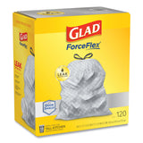 Glad® ForceFlex Kitchen Drawstring Trash Bags, 13 gal, 23.75" x 25.4", White, 120/Box (CLO79158) Box of 120