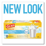 Glad® OdorShield Quick-Tie Small Trash Bags, 4 gal, 0.5 mil, 8" x 18", White, 26 Bags/Box, 6 Boxes/Carton (CLO78812) Case of 156
