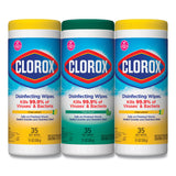 Clorox® Disinfecting Wipes, 1-Ply, 7 x 8, Fresh Scent/Citrus Blend, White, 35/Canister, 3 Canisters/Pack (CLO30112) Pack of 3