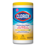 Clorox® Disinfecting Wipes, 1-Ply, 7 x 7.75, Crisp Lemon, White, 75/Canister, 6 Canisters/Carton (CLO01628) Case of 6