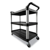 Rubbermaid® Commercial Three-Shelf Service Cart, Plastic, 3 Shelves, 200 lb Capacity, 18.63" x 33.63" x 37.75", Black (RCP342488BLA) Each