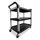 Rubbermaid® Commercial Three-Shelf Service Cart, Plastic, 3 Shelves, 200 lb Capacity, 18.63" x 33.63" x 37.75", Black (RCP342488BLA) Each
