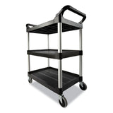 Rubbermaid® Commercial Xtra Utility Cart with Open Sides, Plastic, 3 Shelves, 300 lb Capacity, 40.63" x 20" x 37.81", Black (RCP409100BLA) Each