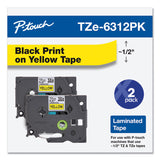 Brother P-Touch® TZe Standard Adhesive Laminated Labeling Tape, 0.47" x 26.2 ft, Black on Yellow, 2/Pack (BRTTZE6312PK) Pack of 2