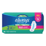 Always® Ultra Thin Pads with Wings, Size 2, Long, Super Absorbent, 32/Pack (PGC97020PK) Pack of 32
