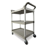 Rubbermaid® Commercial Three-Shelf Service Cart, Plastic, 3 Shelves, 200 lb Capacity, 18.63" x 33.63" x 37.75", Platinum (RCP342488PM) Each