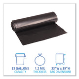 Boardwalk® Recycled Low-Density Polyethylene Can Liners, 33 gal, 1.2 mil, 33" x 39", Black, 10 Bags/Roll, 10 Rolls/Carton (BWK516) Box of 100