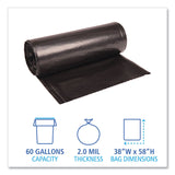 Boardwalk® Recycled Low-Density Polyethylene Can Liners, 60 gal, 2 mil, 38" x 58", Black, 10 Bags/Roll, 10 Rolls/Carton (BWK526) Box of 100